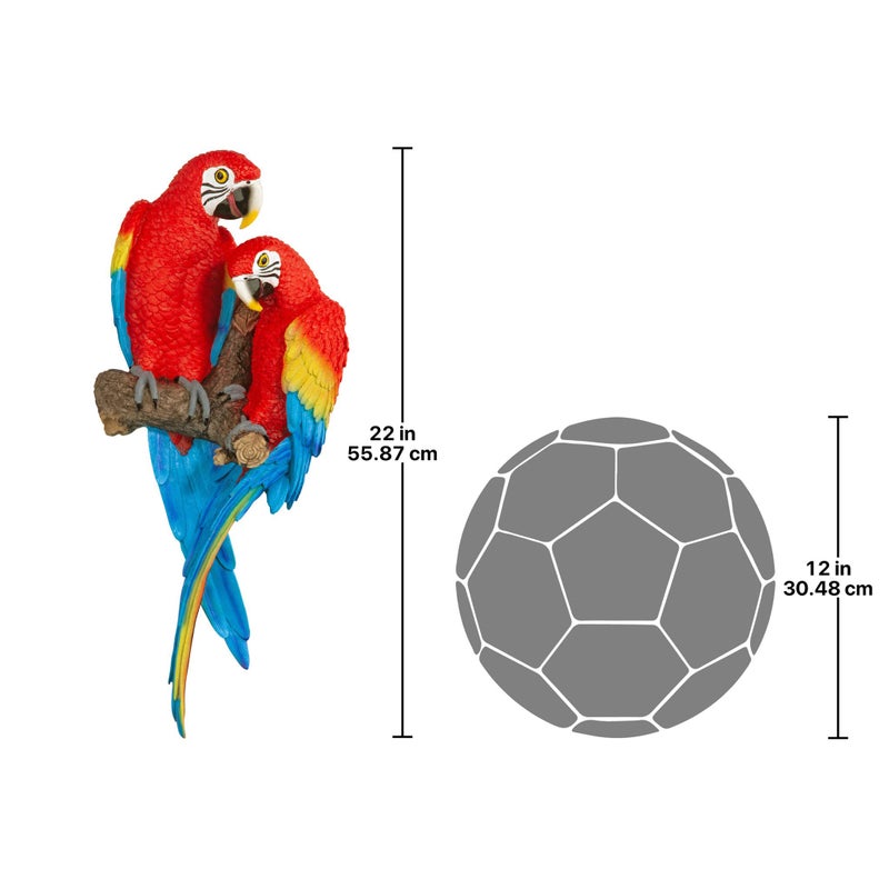 Design Toscano Tropical Scarlet Macaws Wall Sculpture, 22 Inch, Polyresin, Full Color - Image 2